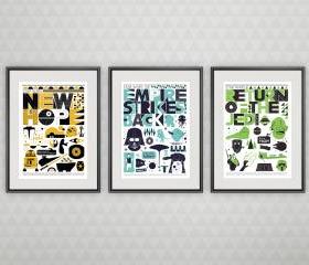 Star Wars Trilogy poster set, Movie poster, minimalistic movie poster, Baby Nursery Decor