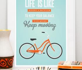 Life is like a Riding a Bicycle. Bike poster, quote poster, tpoygraphy poster, positive wall decor, retro print, 